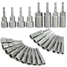 Magnetic Nut Driver Set, 26PCS Impact Driver Bit Set, Metric 6mm-19mm Screwdriver Bits for Impact Drill, 14pcs Magnetic + 12pcs Deep Driving, 14 Sizes Nut Runners Setter, Long Bolt Hex Socket 1/4"