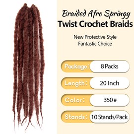 SECPOCPONY Braided Afro Springy Twist Crochet Braids 20 Inch 8 Packs Pre-looped Long Senegalese Twist Crochet Hair Pre Twisted Copper Synthetic Distressed Spring Twist Braiding Hair (350#, Ginger Red)
