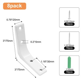 Jiozermi 8 Pcs Heavy Duty White L Brackets, 3 x 3 Inch Wall Shelf Bracket L Wall Mount Bracket 90 Degree Shelf Brackets for Shelves Wood Cabinets Space Saving