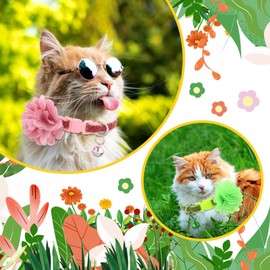 12 Pieces Cat Flower Collar with Bell and Removable Adjustable Flower, Cat Collar with Flowers Accessory for Pets Daily Floral Accessories and Summer Decoration
