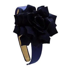 Funny Girl Designs Girls Tropical Flower Satin Arch Headband for Everyday and Special Occasions (Navy)