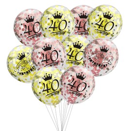 Fesnova 40. Geburtstag Frauen Konfetti-Luftballons Set,10 Stück Luftballon 40 Geburtstag Frau,Rosa und Gelb mit Kronen-Design,Happy Birthday Dekoration für elegante Party Deko