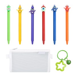 USHXVG 6 Erasable Gel Pens, 1 Pencil Case, 1 Pendant, Learning Tool Pen, Erasable Ballpoint Pen, Cartoon Erasable Ballpoint Pen