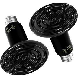 HealSmart Reptile Heat Lamp 100W 2-Pack Ceramic Heat Emitter, No Light Emitting Heat Bulbs for Amphibian Pet Brooder Coop Incubating Chicken, Lizard Bearded Dragon Turtle Snake Terrarium Black
