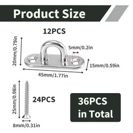 Xatgiouy 12 Pcs M5 Pad Eye Plate, Stainless Steel Metal Eye Plates with Screws, U Shaped Bracket Marine Hardware Hooks, Heavy Duty Oblong Staple Hooks for Rope Hanging Decking Hammocks Exercise Bands