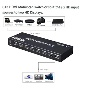 Swallow 4K 60hz 6x2 HDMI Matrix 6 in 2 Out HDMI Splitter Switch 4x2 HDMI Matrix Audio Video Converter with EDID for PC TV Dual Monitor (6x2 HDMI Matrix)