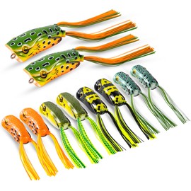 Goture Frog Lures Popper Type 10-piece Lure Set Soft Lures Frog Lures Frog Snakehead Frog Fishing Bait Artificial Lures Bass Fishing Saltwater Freshwater Fishing