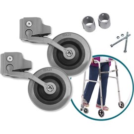 OrtoPrime Set of 2 Wheels Rollators for Seniors - Rear Wheels Adaptable to Adult Rollators Wheel Hubs Compatible with 30 mm, 25 mm and 22 mm Tube - Pressure Brake Under Load - Easy Installation
