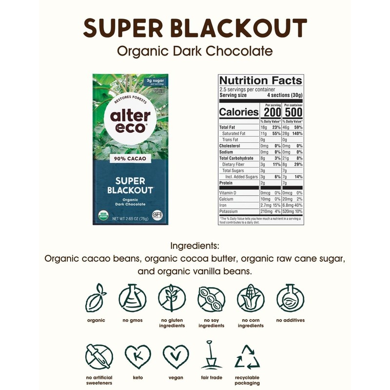 Alter Eco | Chocolate Bars | Pure Dark Cocoa, Fair