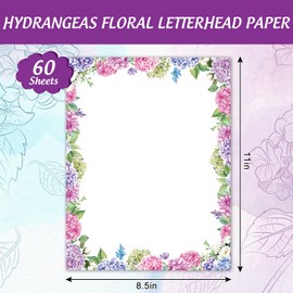 FYSUIMU 60 Sheets Hydrangea Floral Stationery Letterhead Paper Spring Summer Flower Letter Writing Paper for Back to School Notes Greeting Cards Invitation Office Printing, 8.5 x 11 Inch, Double Sided