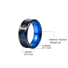 LOTIITEL - Anillos de titanio de 8 mm con diseño de dragón celta de fibra de carbono e incrustaciones de circonita cúbica con acabado pulido, ajuste cómodo para hombres y mujeres, Titanio, Zirconia cúbica