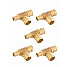 (Pack of 5) EFEILD 3/4" X 1/2" X 3/4" Barb Pex Reducing Tee Brass Crimp Fittings For Pex Tubing Connection, ASTMF1807