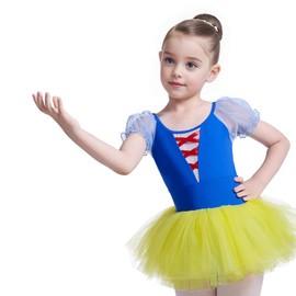 Dons Girl - Vestido blanco como la nieve con sano y agradable al tacto, vestido de princesa blanco como la nieve para bailar, disfraz blanco como la nieve para niñas, Azul y amarillo, 8 Años