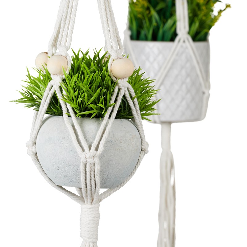 Relaxdays Macrame Hanging Basket, Set of 7, Boho Hanging Basket,