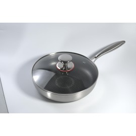 Yikinip 10-inch stainless steel frying pan with lid, hybrid non-stick skillet for induction, oven, broiler & dishwasher, non-toxic chef's pan, pfoa-free cookware (10 Inches flying pan)