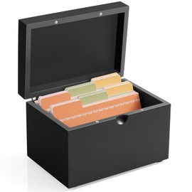 DRASTAR Index Card Holder 3x5, Wooden Index Card Organizer Box with 45 Index Card Dividers, Flashcard Notecard Holders for Home Office, Black