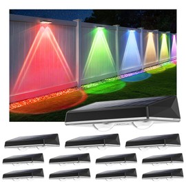 SunFlickt Solar Fence Lights Outdoor 12-Pack | IP67 Waterproof Solar Wall Light | Dusk to Dawn Auto On/Off 12+ Hours for Outside/Backyard/Railing/Step/Patio/Deck/Pool (Warm White & RGB 7 Colors)