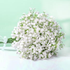 jabeick Babys Breath Artificial Flowers, 7Pcs White Baby Breath Flowers Artificial Bulk, Real Touch Faux Babys Breath, Fake Babies Breath Gypsophila for Wedding Floral Arrangement Party Home Decor