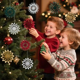 SUNBEAUTY Christmas Tree Decoration 3D Mini Paper Hanging Fan Snowflake Hanging Paper Garland Boho Paper Stars for Christmas Decoration Autumn/Winter Decoration, Table Decoration, Forest Birthday