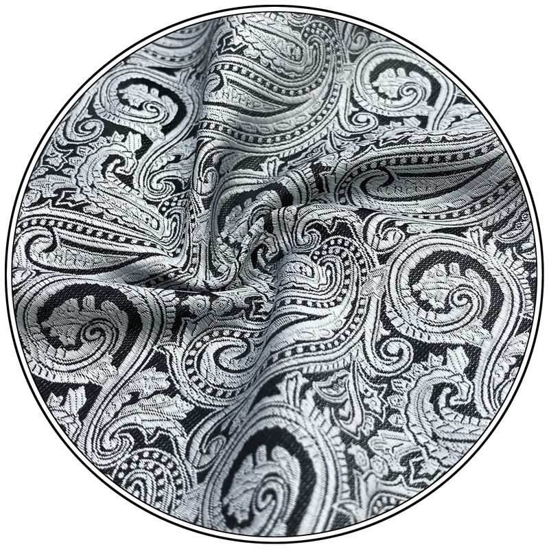 SHLAX&WING Men's Silver Black Paisley Silk Pocket Square, 12.6 x