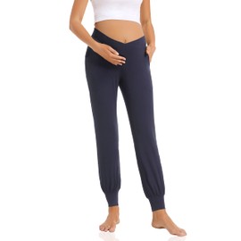 Foucome Women's Maternity Pants Comfy Lounge Workout Leggings Underbelly Stretchy Pregnancy Joggers Sweatpants (Navy Blue, M)