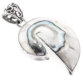 White Genuine South Pacific Nautilus Shell 925 Sterling Silver Pendant, 1 3/4"