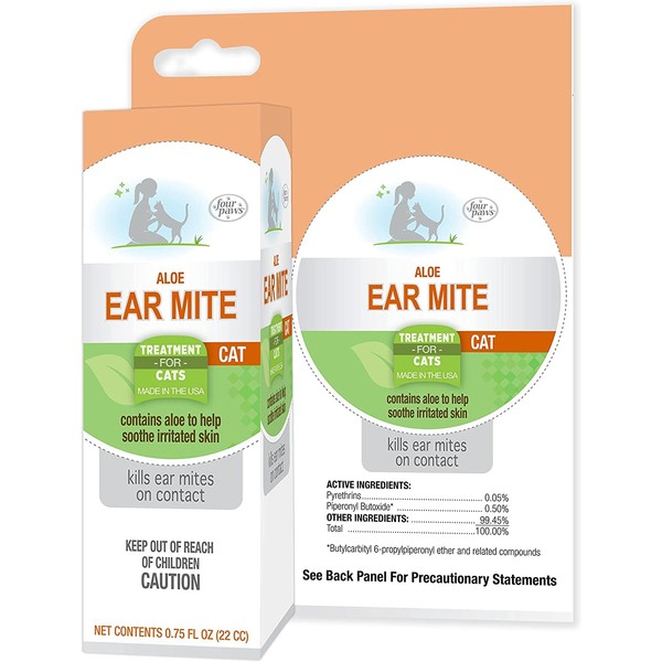 Four Paws 3 Pack of Aloe Ear Mite Treatment for Cats, 0.75 Fluid Ounces Each, Kills on Contact