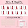 Dark Red Almond Cat Eyes Press On Nails,12 Sizes -