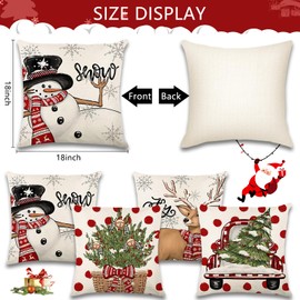 Christmas Cushion Covers Set Of 4, 45x45 cm Pine Trees Reindeer Christmas Pillowcases, Linen Sofa Cushions for Holiday Decorations Living Room Winter Xmas Decor