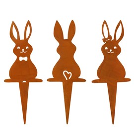 TaleMoon Easter Bunny Garden Decoration Rust Garden Stake, Pack of 3 Easter Decoration Garden Rabbit Rust, Metal Rust Stake Rabbit, Easter Decoration Outdoor Rust, Garden Decoration Rust for Outdoor