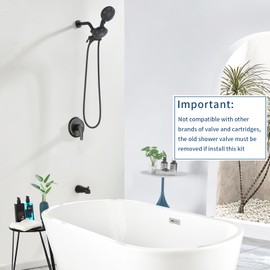Tub and Shower Faucet Set Complete Shower Tub Kit Dual Shower Head and Handheld 2 in 1 Combo Set Shower System with Tub Spout Tub and Shower Trim Kit Combo Set Shower Fixtures Matte Black