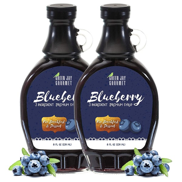 Green Jay Gourmet Blueberry Syrup - 3 Ingredient Premium Breakfast Syrup with Fresh Blueberries, Cane Sugar & Lemon Juice - All-Natural, Non-GMO Pancake Syrup, Waffle Syrup & Dessert Syrup - 16 Ounces