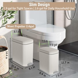 Small Bathroom Trash Can with Lid Slim Soft Close Garbage Can Step Wastebasket Container Trash Bin for Office Bedroom Kitchen Living Room (1.9 Gallon Cream)