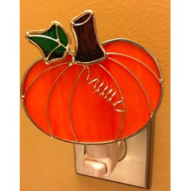 Stained Glass Pumpkin Night Light - Autumn Fall and Halloween Décor Plug-in Wall Lamp Nightlight for Bedroom, Hallway, Kids Room & Autumn Decoration - Gift for Mothers, Family, & Friends