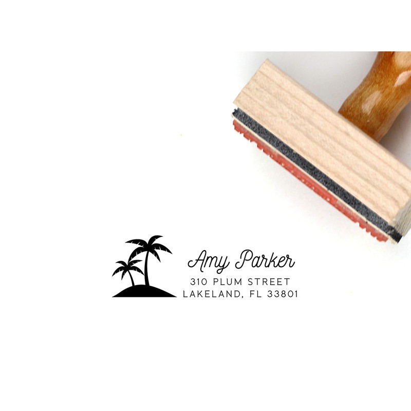 Palm Tree Tropical Return Address Stamp, 1 x 2.5 inches