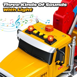 SpringFlower 15" Large Tow Truck Toy, Toy for 3 4 5 6 Years Old Boy Toddlers, Truck Vehicle Toy with Racing Car, Traffic Signs, Working Hook, Light Sound, Birthday Gifts for Boys & Girls
