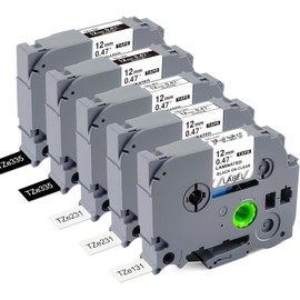 BEYONDTEK Compatible Brother P-Touch Label Printer Tape 12mm, TZe-231 White TZe-131 Clear TZe-335 Black Label Maker Tape Work for Brother PT-H110 PT-E110 PT-H101C Label Maker, 5 Pack