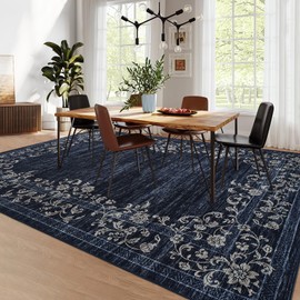 GarveeHome Washable Rugs 10 x 13 Rug for Living Room Farmhouse Rug Non Slip Large Area Rug Soft Non Shedding Throw Rugs Stain Resistant Carpet for Bedroom Office Dining Room Nursery Blue 10'x13'