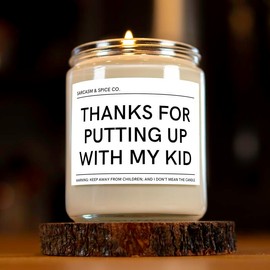 Gift for Teacher Day from Student Teacher Appreciation Gift Candle Best Educator Thank Your Present Thanks for Putting Up With My Kid - Size: 9oz. Clear Jar with Black Lid, Fragrance: White Tea