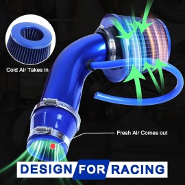 Cequent Unbranded Blue Car Cold Air Intake Filter Induction Set Pipe Power Flow Hose System