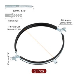 sourcing map 2 Pcs Adjustable Pipe Bracket Clamp, 8"(203mm) Wall Ceiling Mount Split Ring Pipe Hanger Galvanized Iron Pipe Strap Support with Screw & Expansion Tube for Pipe Tube