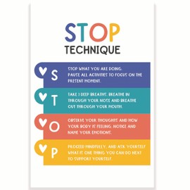 Printlabz Stop Technique Classroom Poster - Emotional Intelligence - Mental Health Therapy Counselor - 12 x 18 Inch - Classroom Decor - Classroom Must Haves - Back To School Decor - CPS0153