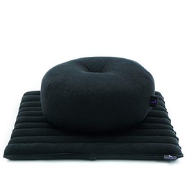 Leewadee Meditation Cushion Set: Round Zafu Pillow and Small Square Roll-Up Zabuton Mat for Floor Seating Eco-Friendly Organic and Natural, 20x20x7 inches, Kapok, Black