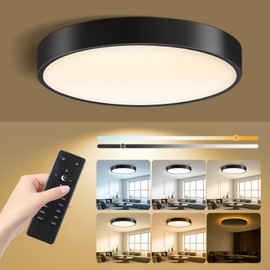 Lightania 15 Inch Flush Mount Ceiling Light with Remote Control & Night Light, 5CCT Dimmable Ceiling Light Fixture, 35W 3500LM 2700K-6500K Adjustable LED Ceiling Lights for Bedroom Kitchen, Black