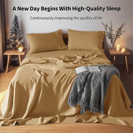 LBR02M 100% Linen Sheet Set King Size,Bed Sheets 4 Piece Sets,Solid Color Natural Flax Bed Sheets Soft Breathable Bedding,16" Deep Pocket,All Season (King, Rust)