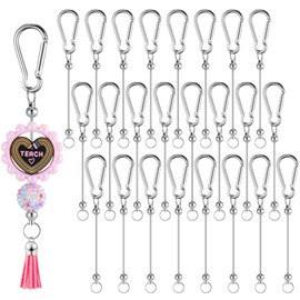 Dunzoom 24 Pieces Beadable Keychain Bars Sliver Bead Keychain Bulk DIY Blank Keychain Bar for Bead Snap Hook Keychain for DIY Gift