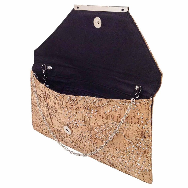 Unique Pattern Laser Cut Cork Envelope Clutch, Silver Medium