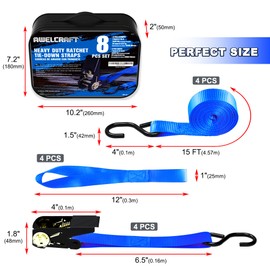 AWELCRAFT Ratchet Straps, 1500 lbs Breaking Strength - Premium 4X 15ft Tie Down Strap Set, 4X Soft Loops for Moving Appliances, Lawn Equipment, Motorcycle (Blue)