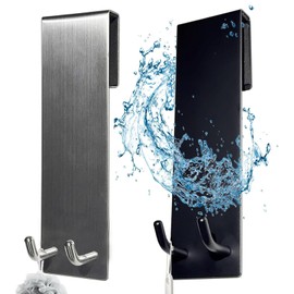 HSUYUN Pack of 2 Towel Holder Shower Screen, Shower Wall Hooks, 304 Stainless Steel Shower Hooks, No Drilling, Silver and Black, Shower Glass Wall Bracket with Protective Mat, Door Hooks for Glass