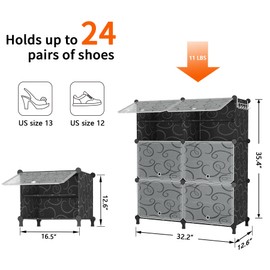 AWTATOS Shoe Rack, 6 Tier Shoe Storage Cabinet with Door, 24 Pair Shoe Organizer Shelves for Closet Hallway Bedroom Entryway, Black